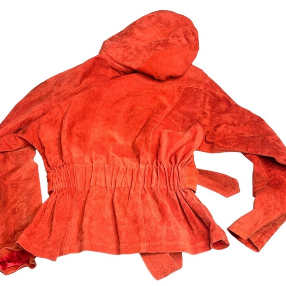 John Murrough Vintage 80s Suede Leather Orange O-Ring Zip Up Hooded Jacket Small - Picture 13 of 14